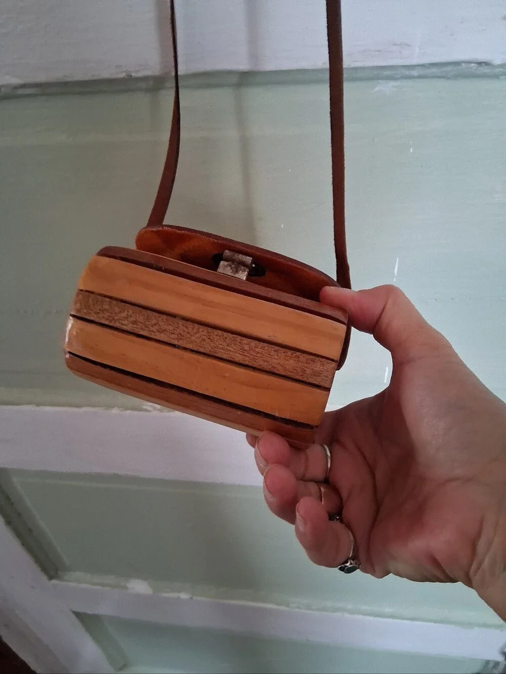 Brown and Tan Wooden Crossbody Bag - Unbranded